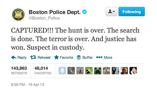 Twitter / Boston_Police: CAPTURED!!! The hunt is over. ...