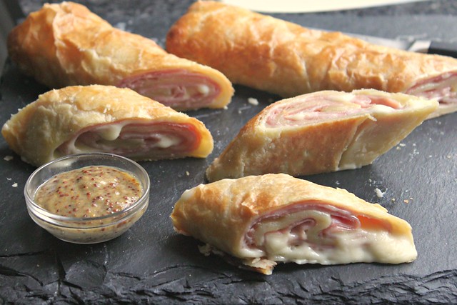 Ham and cheese puff pastry stromboli