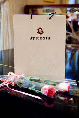 Parting gifts at Astor Court - pink roses and some sweets
