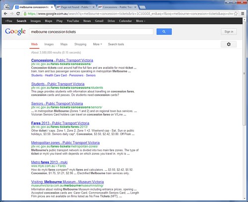 Google Search results pointing to broken pages on the PTV website