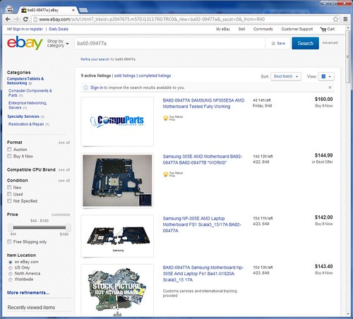 Replacement motherboard for a Samsung NP305 laptop - around AU$150 new on eBay