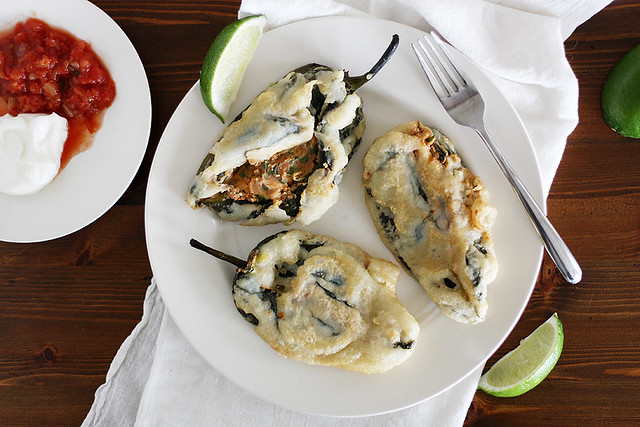 beer-battered stuffed poblanos