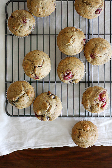 vegan cranberry-cherry granola muffins