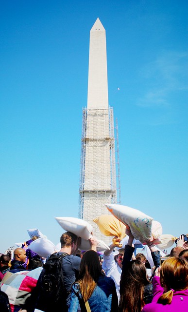 pillow fight at the Washington Monument