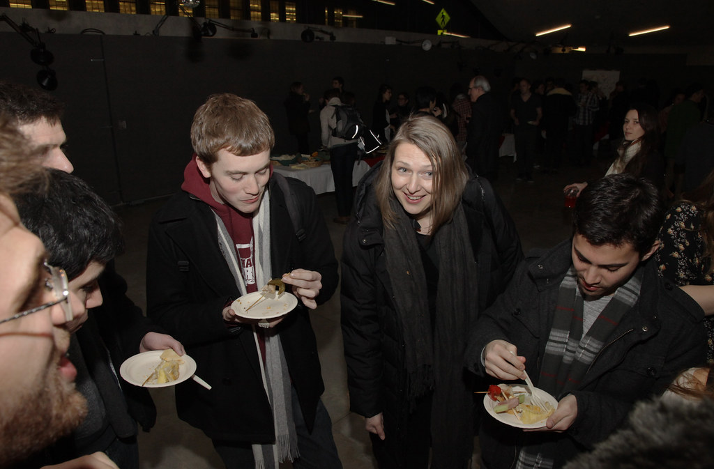 Dana Cupkova, center, with students at the closing reception in Milstein Dome.