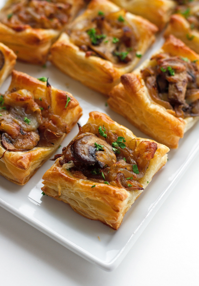 puff pastry topped with onions and mushrooms