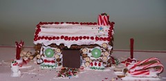 Decorated holiday houses - gingerbread, pretzel sticks, sugar frosting!