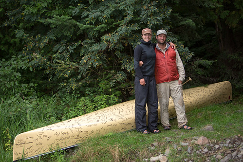 Amy and Dave Freeman pose with their canoe named “Sig” – in honor of Minnesota environmental activist, Sigurd F. Olsen – after completing the first 160 miles across the Boundary Water Canoe Area Wilderness. The Freeman’s will travel another 1,840 miles before reaching Washington, Dec. 3. (Courtesy PaddletoDC.org) Used with permission. 