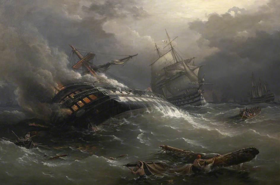 Destruction by Fire of the Gun Ship 'Achille' at the Close of the Battle of Trafalgar by Richard Brydges Beechey