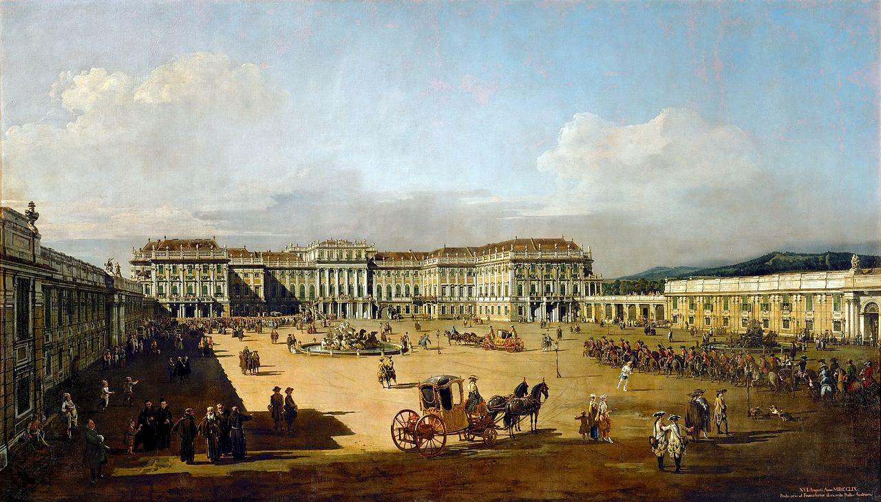 Imperial pleasure palace Schoenbrunn, courtyard by Bernardo Bellotto, 1761.