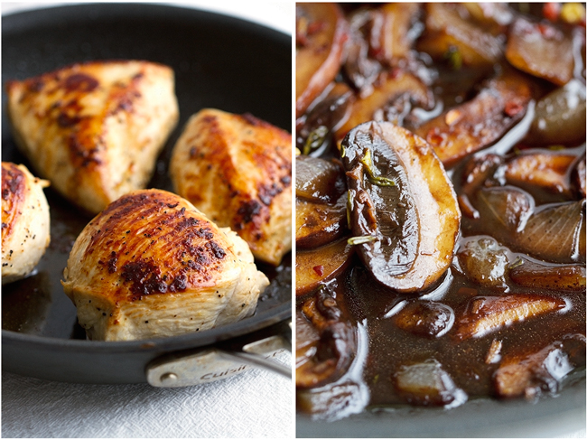 Balsamic Chicken with Mushrooms and Thyme - 30 minutes and super easy to pull together. Perfect for weeknights! #chickendinner #balsamicchicken #roastedchicken | Littlespicejar.com