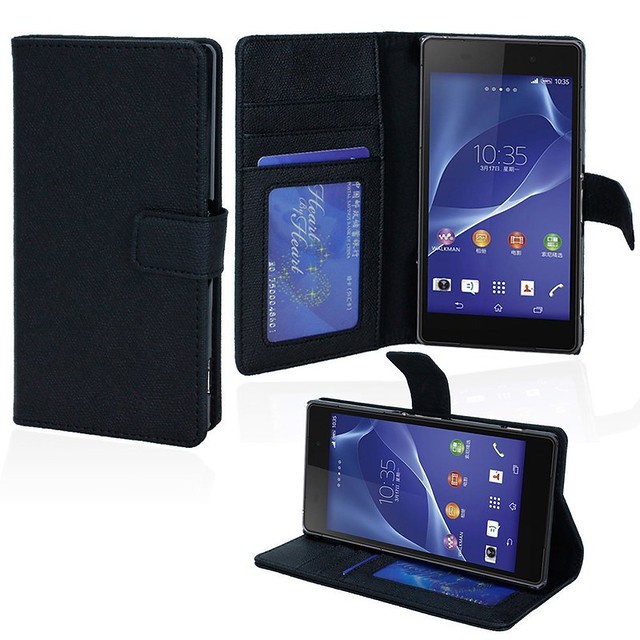 Sony-Xperia-Z2-Flip-Stand-Wallet-Case-Black
