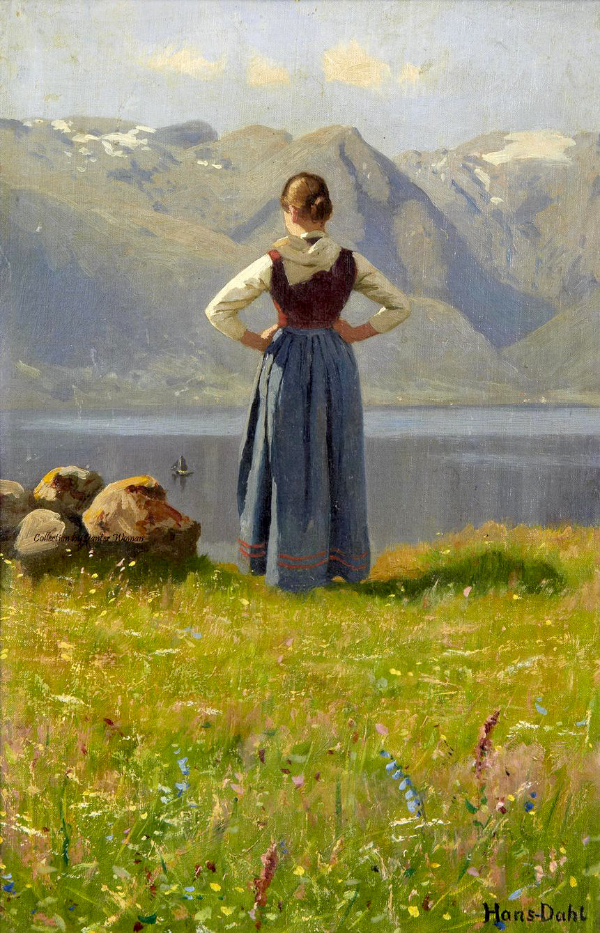 Girl before a Fjord by Hans Dahl