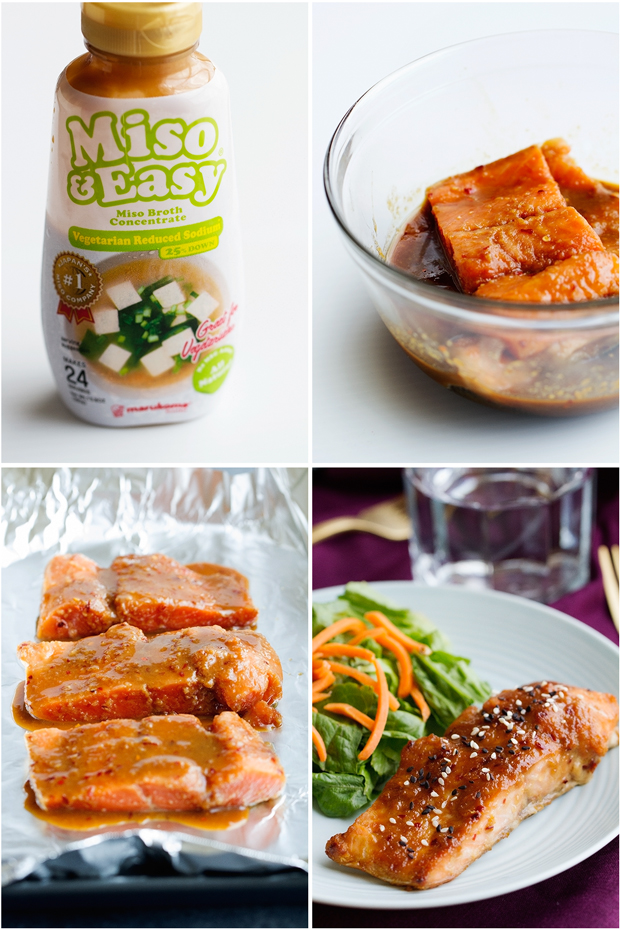 Simple Miso Glazed Salmon with just 7 ingredients! Perfect for weeknights! #salmon #dinner #misoglazedsalmon #miso | Littlespicejar.com