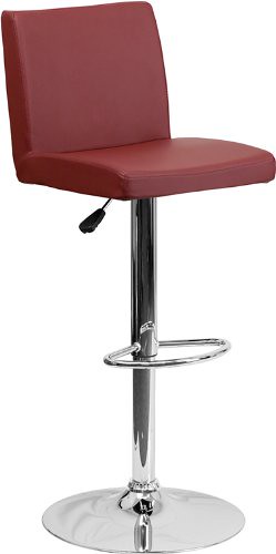 Flash Furniture 2-Pack Contemporary Vinyl Adjustable Height Bar Stool with Chrome Base, 43.75-Inch, Burgundy