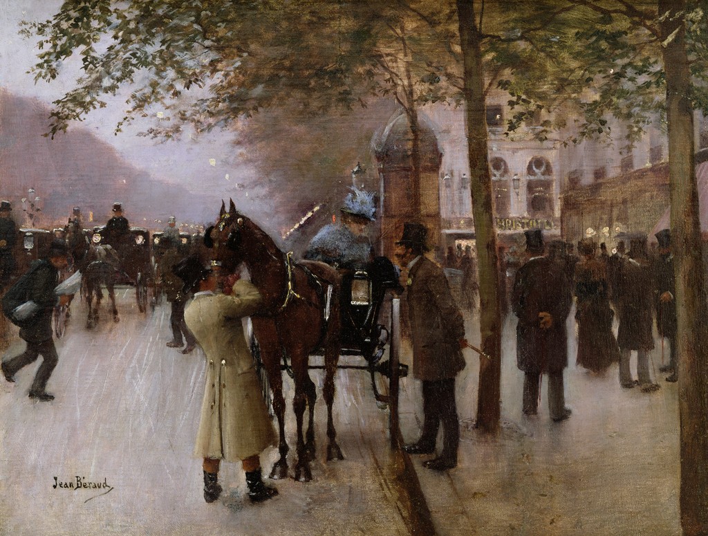 The Boulevards, Evening in Front of the Cafe Napolitain by Jean-Georges Béraud