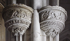 sculptures on a pillar in the church Saint-Ouen in Pont-Audemer