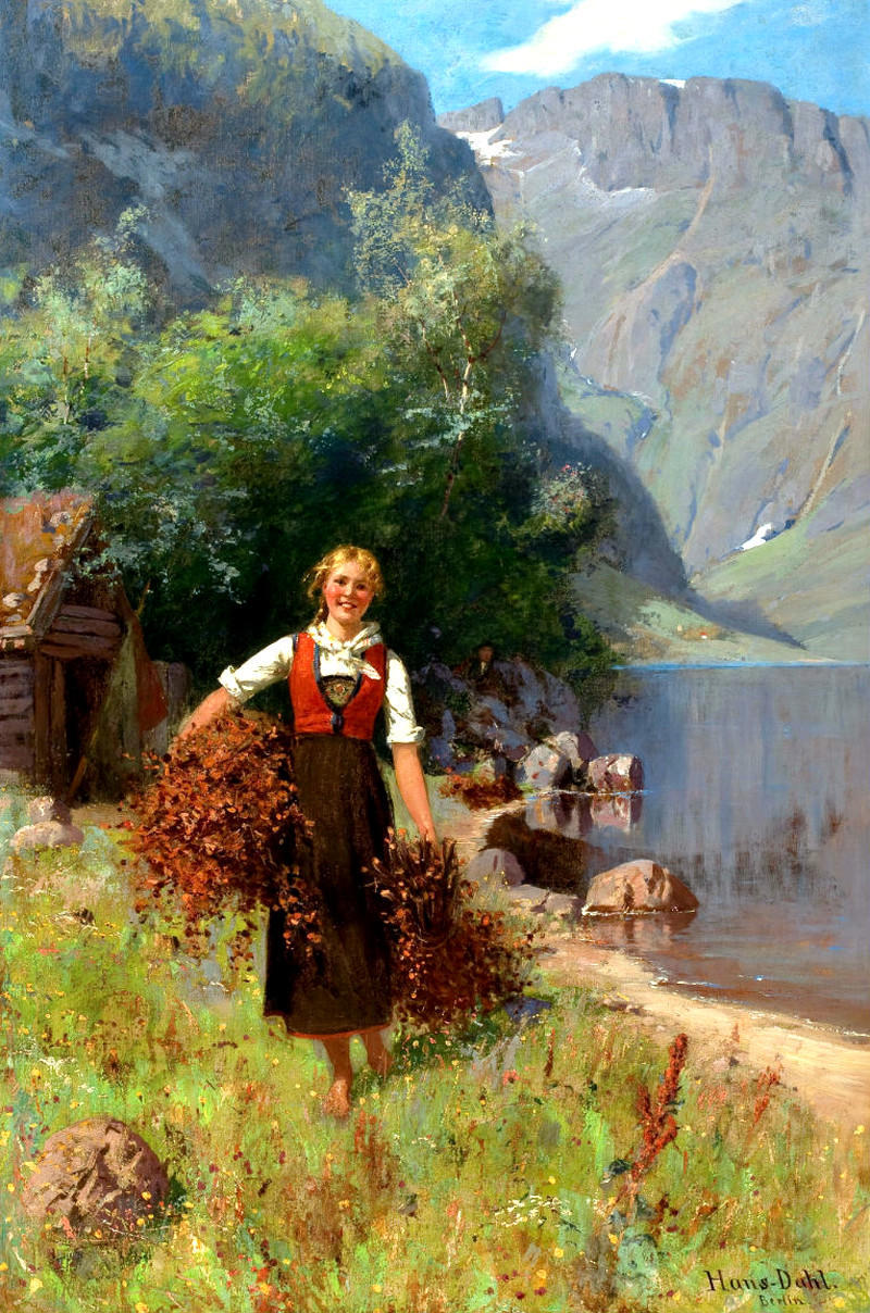 Girl in a Fjord Landscape by Hans Dahl