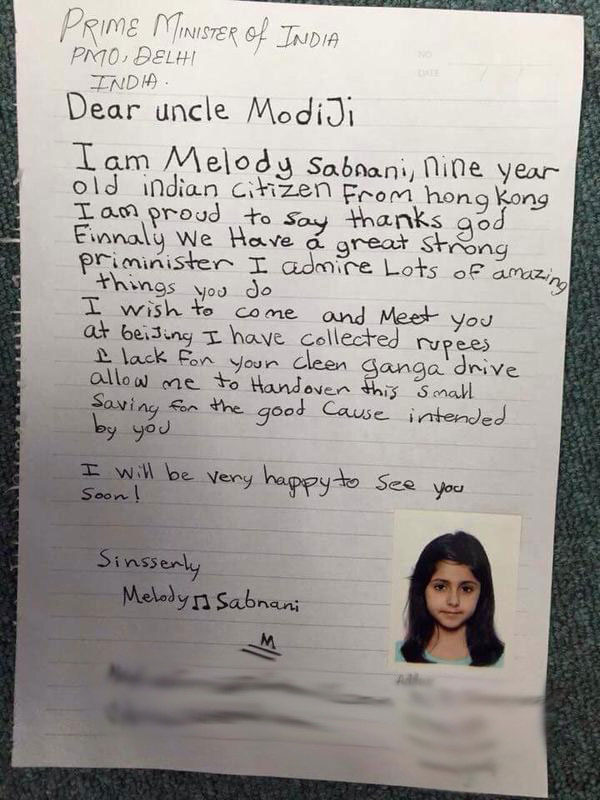 Melody Sabnani's letter to narendra modi