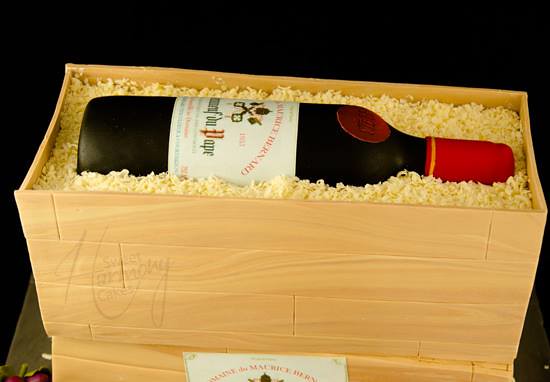 Châteauneuf Du Pape Wine Bottle in a Crate Cake by Sweet Harmony Cakes