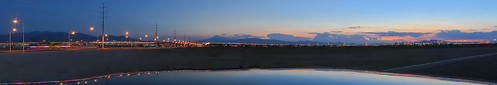 city morning blue summer sky urban panorama orange west color reflection skyline clouds speed sunrise canon dawn lasvegas streetlights nevada large july police panoramic chase stitched 2012 lightstream