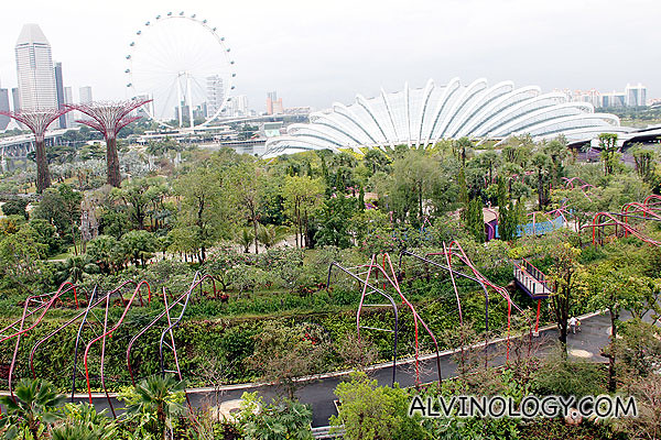 View of the garden, domes, Singapore Flyer and other Supertrees