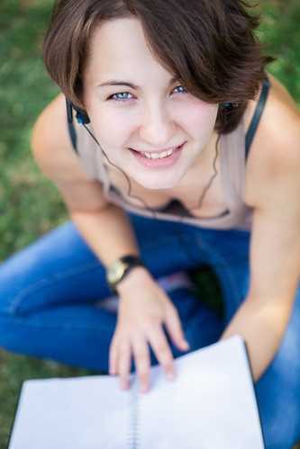 Female student studying in park