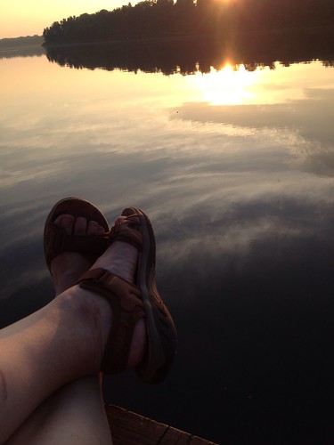 sunset lake reflection water sandals