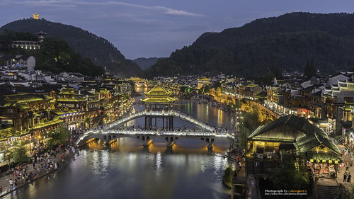 ancient architecture asia asian building china chinese construction culture feng fenghuang historic house huang hunan landscape night old oriental province river rural scenery tourism tourist town traditional travel village water waterside