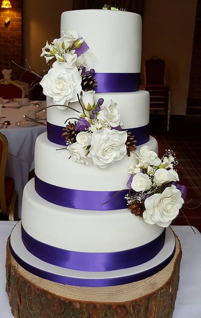 Wired Flower Arrangement - Four Tiered Wedding Cake by Joanne Roe of For the love of CAKE