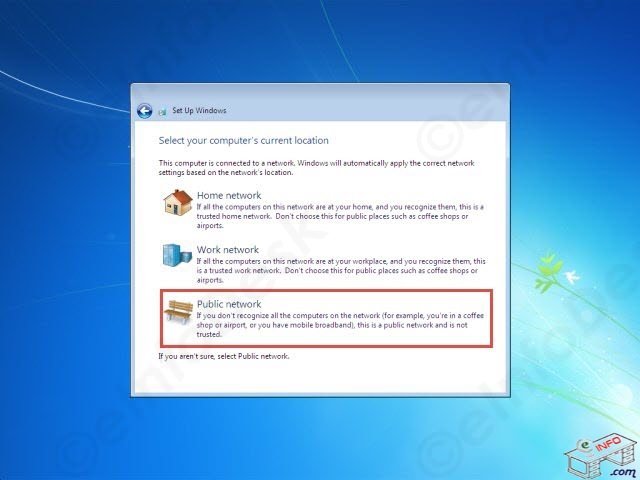how to install windows 7 - Network selection