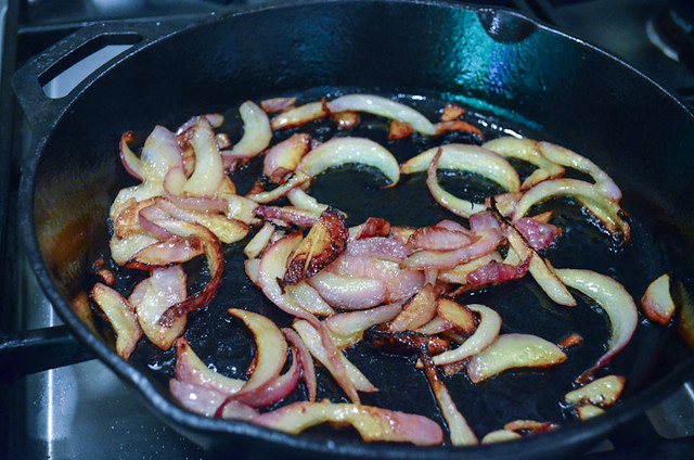 Onions are have just finished being caramelized.