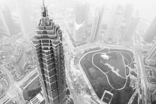 china park city travel urban blackandwhite bw monochrome architecture skyscraper asian miniature high nikon asia view shanghai chinese tiny highrise metropolis tall pudong height jinmaotower swfc d40 shanghaiworldfinancialcenter