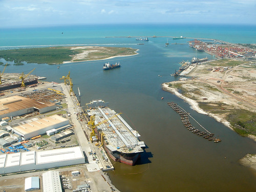 brazil southamerica harbor construction industrial ship aerialview helicopter recife atlanticocean pernambuco 2012 shipbuilding