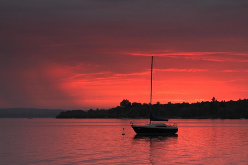 sunset lake water bayern bavaria boot see evening abend boat wasser sonnenuntergang oberbayern ammersee herrsching herrschingerbucht