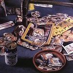 Beer can and Camel packs; acrylic on canvas, 44 x 60 in, 1985