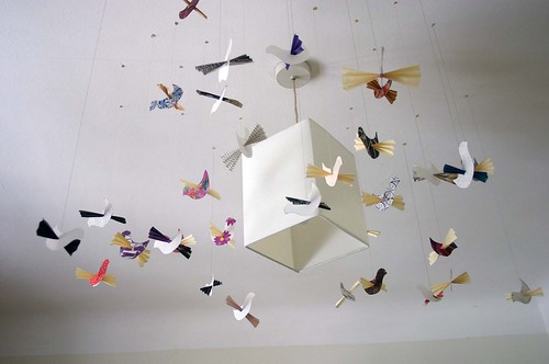 paper birds with pleated wings mobile