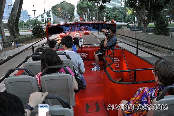 The top of the open-top bus
