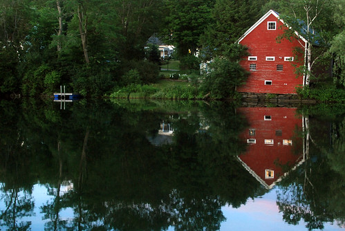 red summer green water reflections landscape vermont barns brookfield floatingbridge