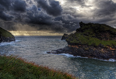 The entrance to Boscastle Harbour, Cornwall, as a storm passes