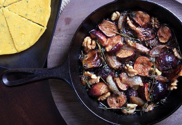 Balsamic Roasted Figs and Shallots with Herbed Socca