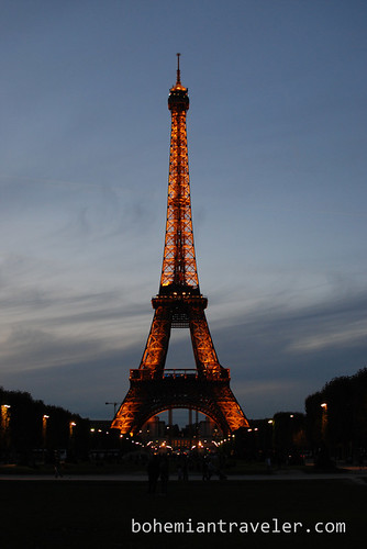 Eiffel Tower with lights at dusk