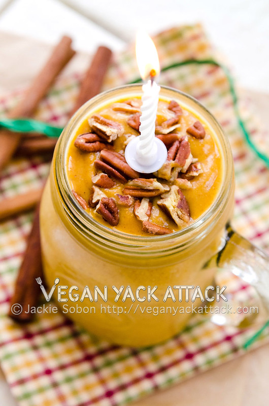 A creamy pumpkin pie smoothie that's a delicious and healthy introduction to Fall!