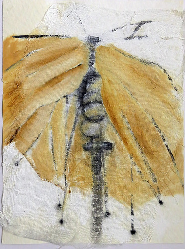 Folded painting of an umbrella with cheese cloth