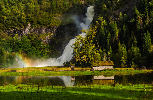 reflection green norway waterfall rainbow forde