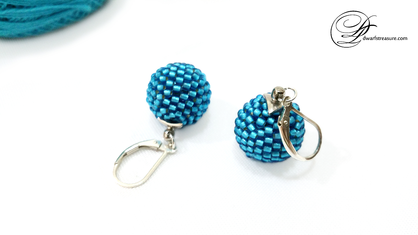 dream aqua silver beaded ball dangle earrings