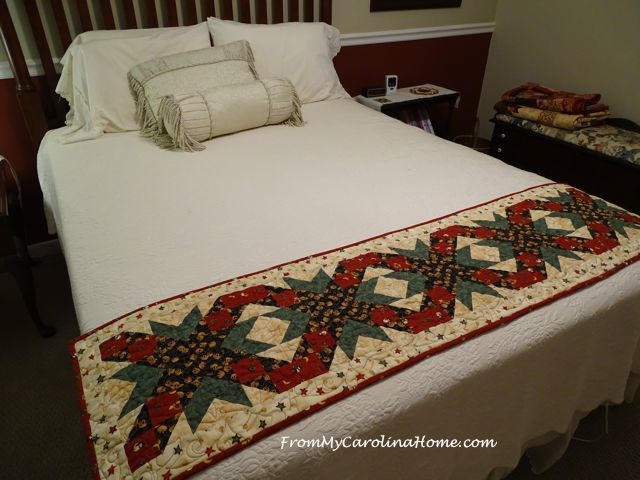Christmas Table runner used as a bed scarf | From My Carolina Home