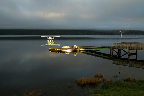 mist lake sunrise reflections calm teanau skiplane floatplane windsock