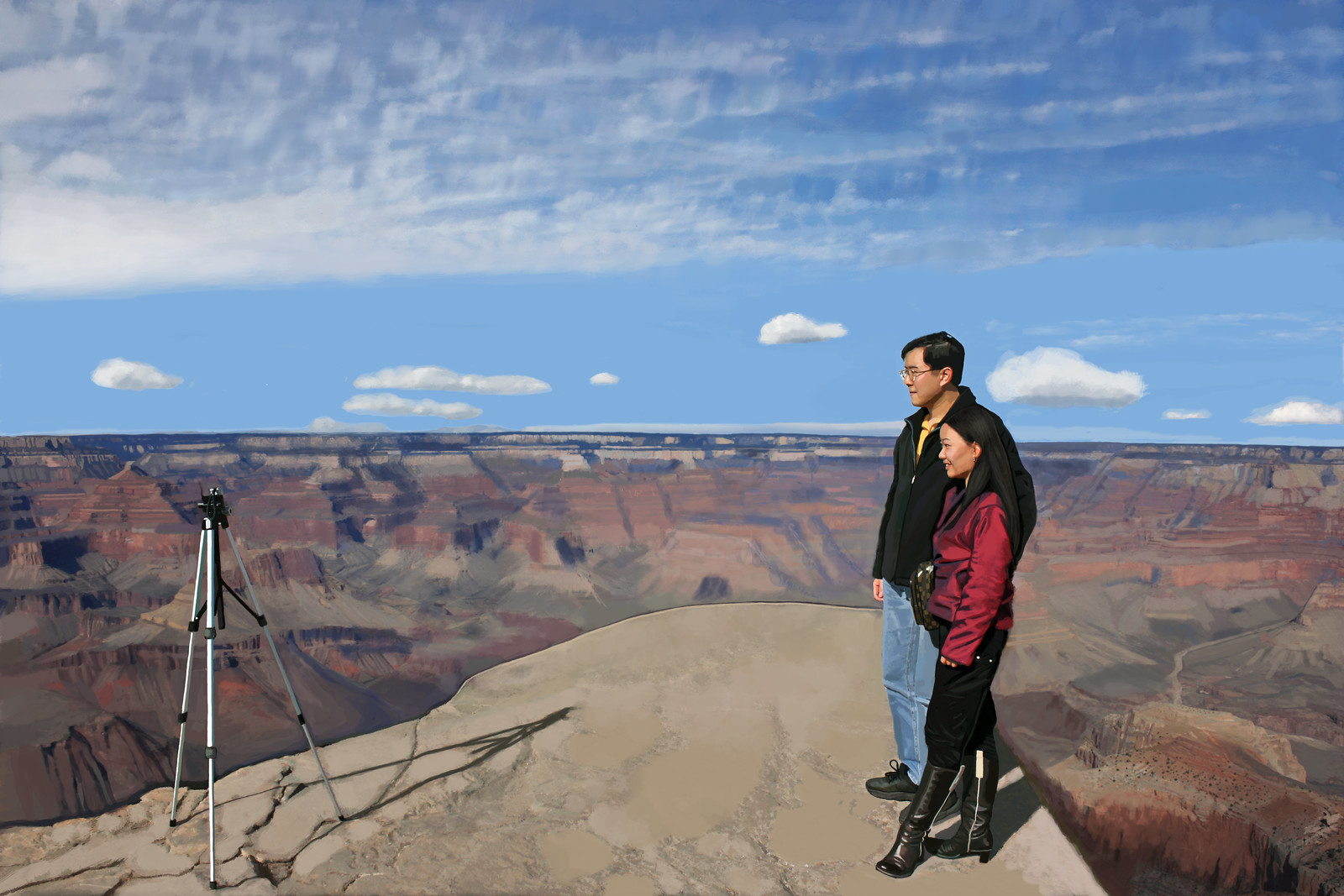 Grand Canyon Tourist Couple Photographing Themselves