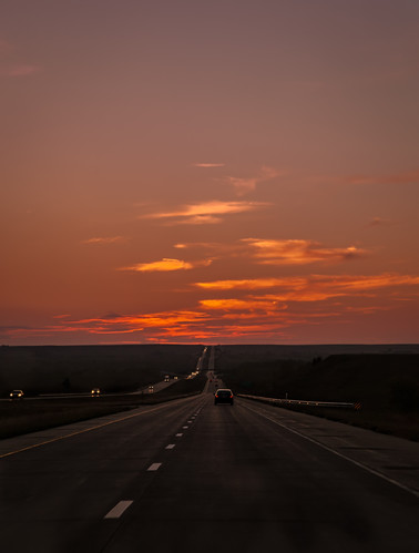 sunset cars night kansas roads